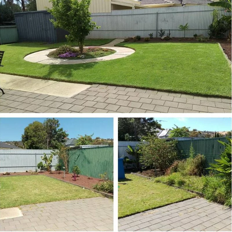 before and after lawn mowing shots
